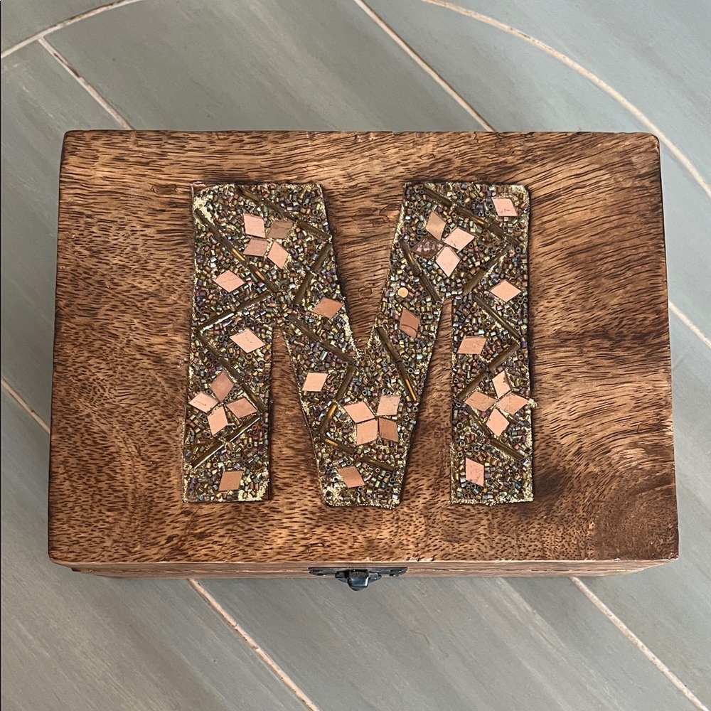 Wooden Box with Mosaic Letter M